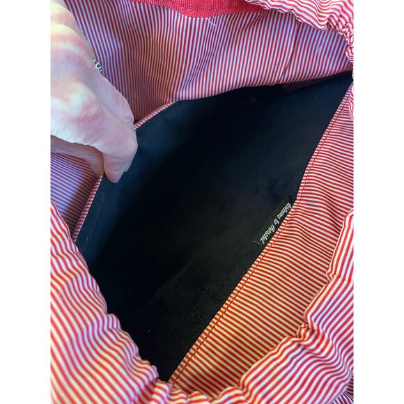 Herschel Navy Canvas Backpack - Red Candy Stripe Lining, Faux Leather Accents - Picture 7 of 7